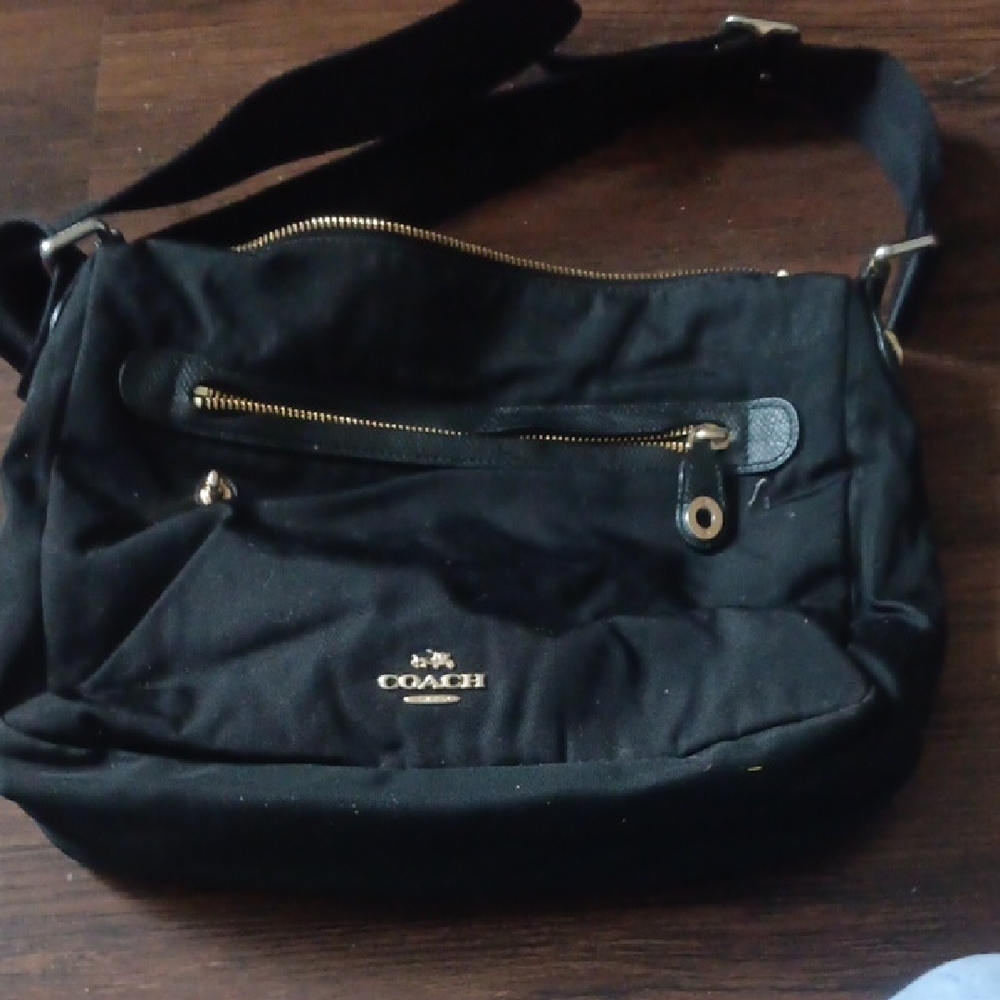 Coach Black Shoulder Bag with Gold Details